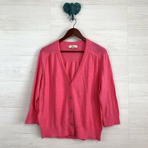 LOFT Warm Pink Slub Knit Button Up Cardigan